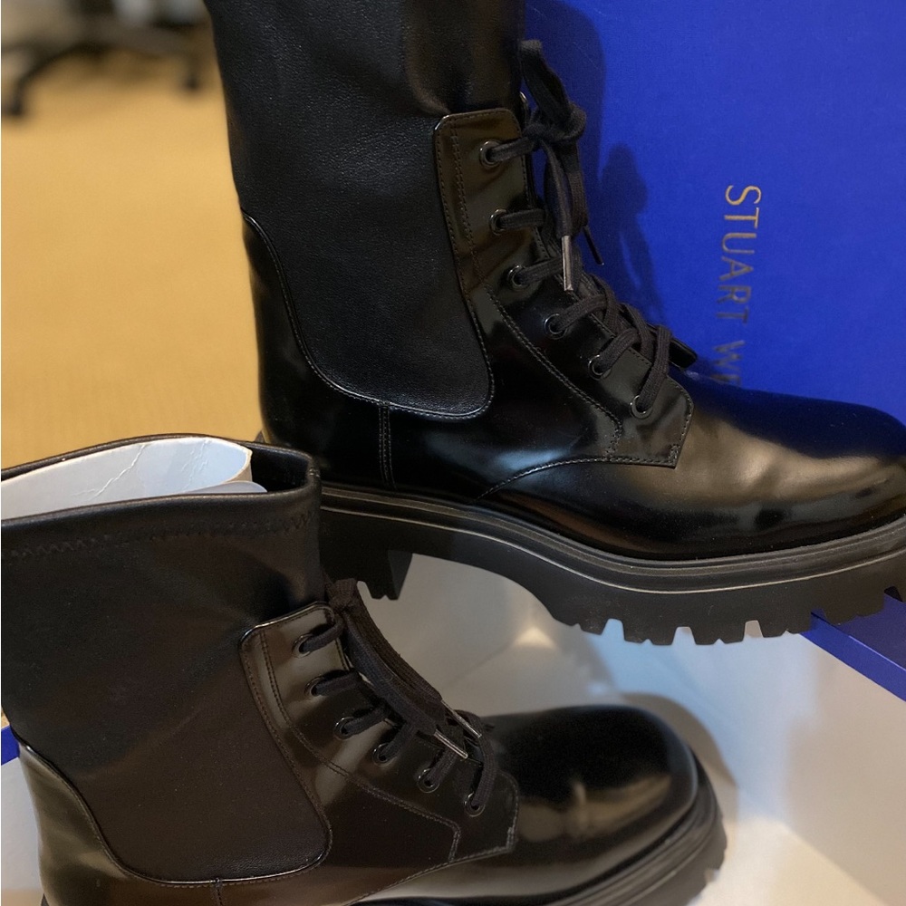 Stuart Weitzman Glossy Black Combat Boots
